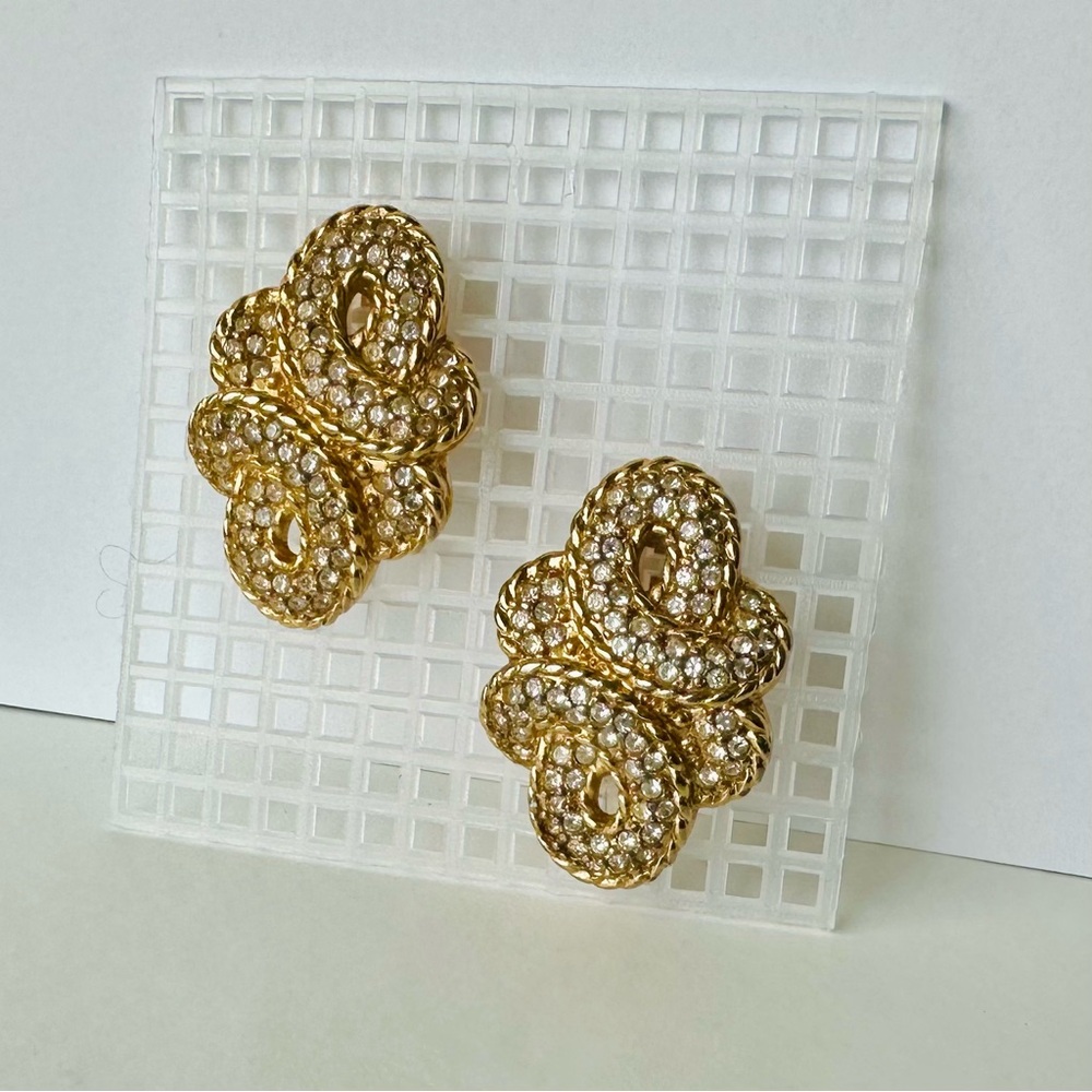 Swarovski Crystal & Gold Statement Clip-On Earrings - Picture 2 of 7